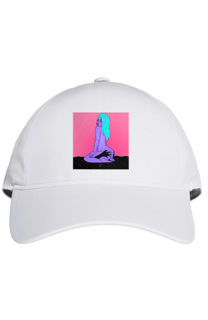 Кепка з принтом "Фіолетова Дівчина В Руках". Дівчина, інопланетянка, сидить. 2070702