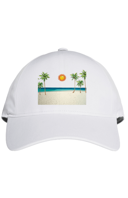 Кепка з принтом "Гавайський Пляж". Гаваї, літо, море, пальми, пляж, сонце. CustomPrint.market