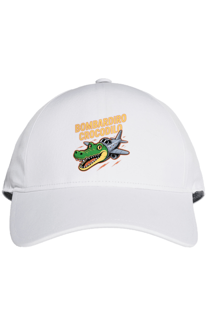 Кепка з принтом "Bombardino Crocodilo". Bombardino, bombardino crocodilo, crocodilo, бомбардиро крокодило, бомбардіно крокоділо, крокодил, крокодил літак, крокодил мем, мем бомбардине крокодило, меми. 2070702