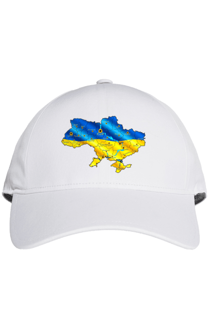 Кепка з принтом "Мапа України, міста". Peace for ukraine, герб україни, карта україни, мапа україни, міста україни, прапор, прапор україни, стяг україни, тризуб. futbolka.stylus.ua