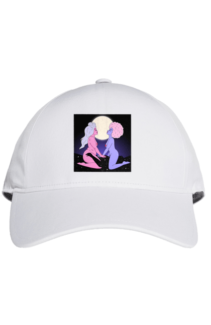 Cap with prints Two Aliens And The Moon. Aliens, from above, girls. 2070702