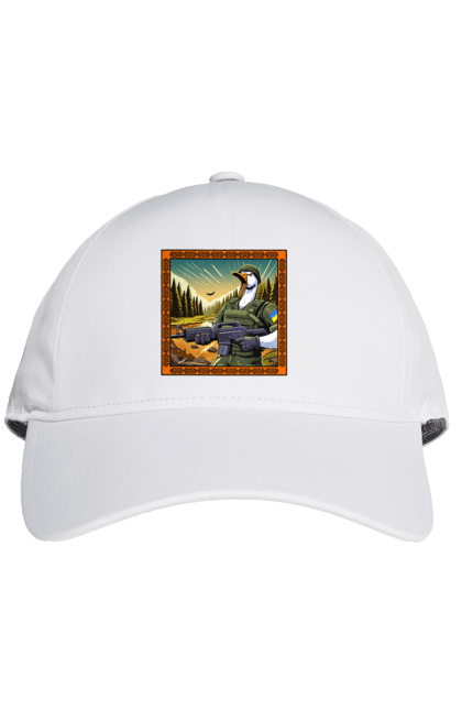 Кепка з принтом "Гусячий десант". Біологічна зброя, бойові гуси, військовий гусак, гусячий десант, зброєні сили, прапор, символіка, україна. 2070702