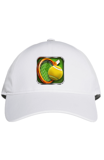 Кепка з принтом "Теніс". Великий теніс, гравці, лондон, м`яч, призовий фонд, ракетка, спонсор, турнір на ґрунті, турнір на траві, турнірна сітка. 2070702