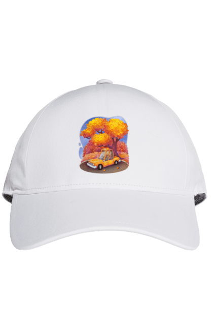 Кепка з принтом "Осiнь Авто Дерево". Дерево, жовтий мила ілюстрація, машина, осінь, помаранчевий. 2070702