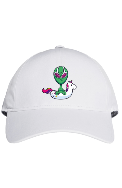 Cap with prints Alien Floats In A Circle. Alien, inflatable circle, to swim. 2070702