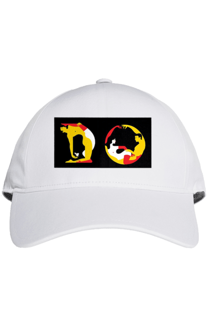 Cap with prints Stretching For An Adult. Poses, stretching. 2070702