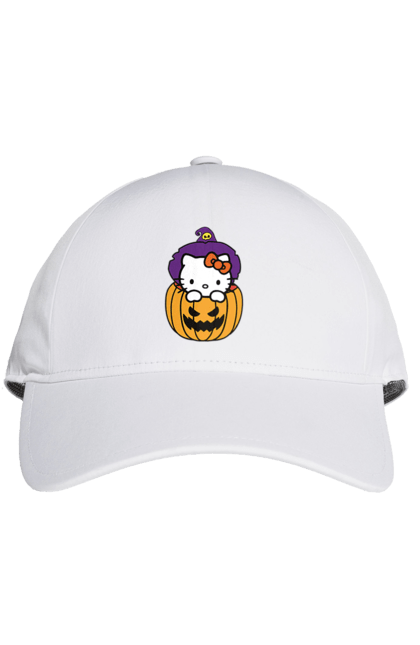 Кепка с принтом Хелло Китти Хэллоуин. Halloween, hello kitty, witch, бренд, ведьма, кот, котенок, персонаж, хелло китти, хэллоуин. 2070702