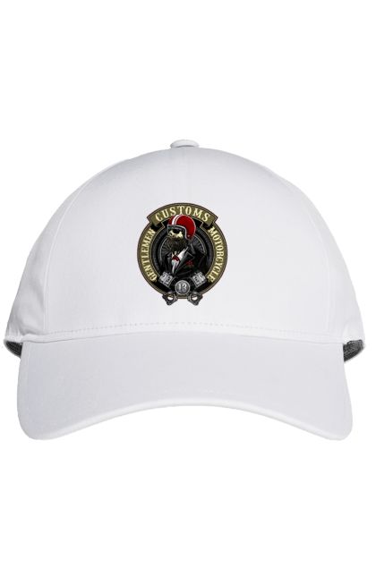 Cap with prints Gentlemen motorcycle. Gentleman, helmet, motorcycle, skull. 2070702