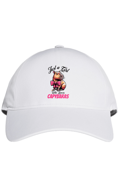 Cap with prints Capybara. Animal, bow, capybara, pink, rodent. 2070702
