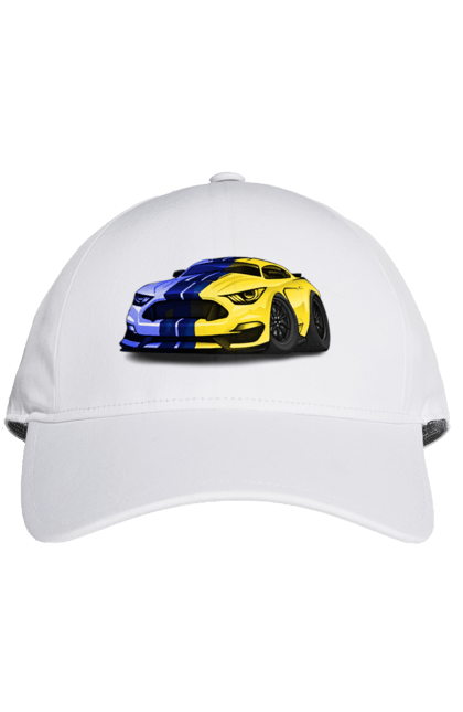 Кепка з принтом "Український мустанг". Жовто блакитне авто, кольори україни, машина, мустанг, суперкар, форд мустанг, шелбі. 2070702