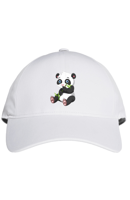 Кепка з принтом "Малюк панда їсть бамбук". Бамбук, ведмідь, маленька панда, малюк панда, панда їсть бамбук, панта, тварини. CustomPrint.market