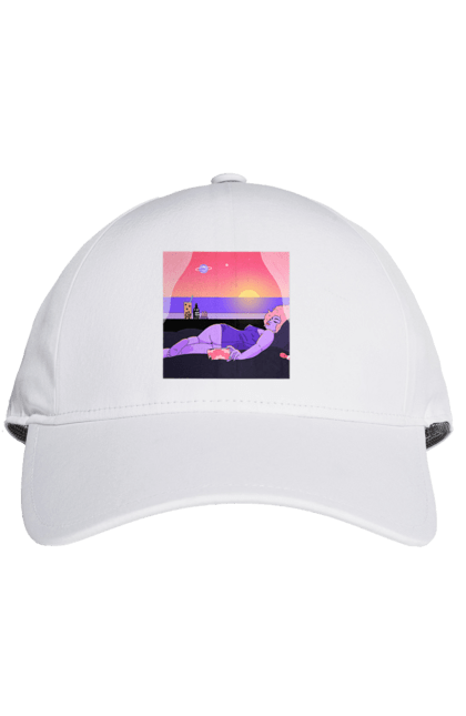 Cap with prints Purple Girl On Vacation. Girl, sunset, telephone. 2070702
