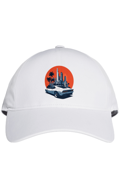 Кепка з принтом "Авто". Гонка, захід сонця, спортивний автомобіль, швидкість. 2070702