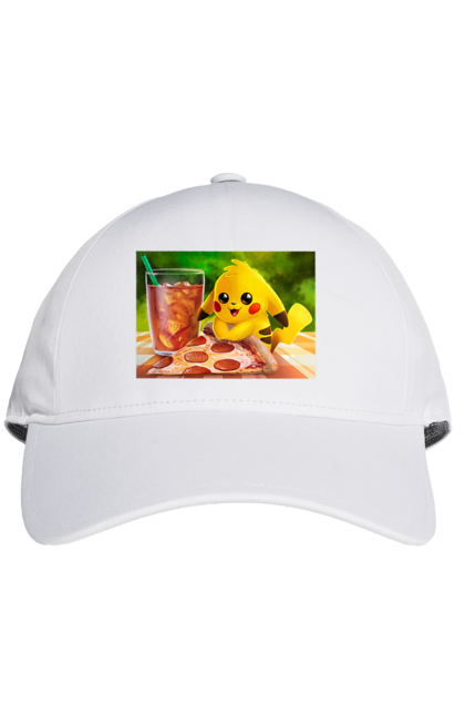 Кепка з принтом "Пікачу з лимонадом і піцою". Лимонад, мультик, наруто, пікачу, пікнік, піца. futbolka.stylus.ua