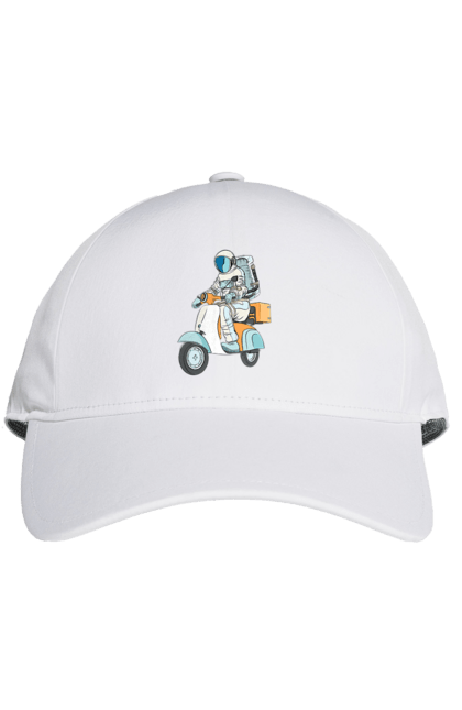 Кепка з принтом "Космонавт на мотоциклі". Космонавт, космос, мотоцикл. 2070702