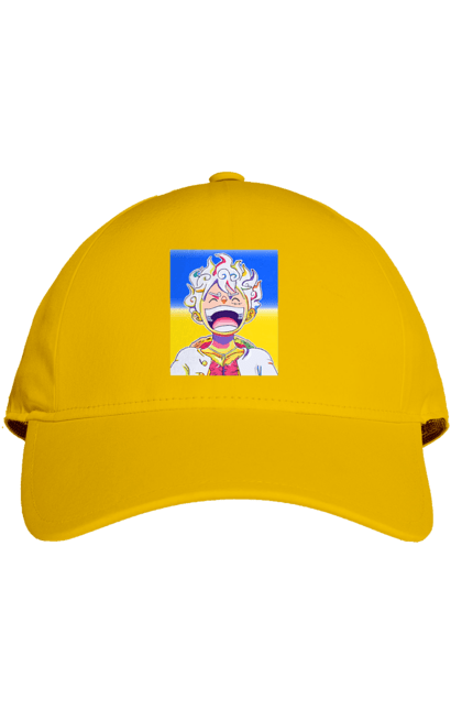 Кепка з принтом "Монкі д Луффі сміється на жовто блактному фоні". Ван піс, луффі, монкі д. луффі, прапор україни, символ україни, україна. 2070702