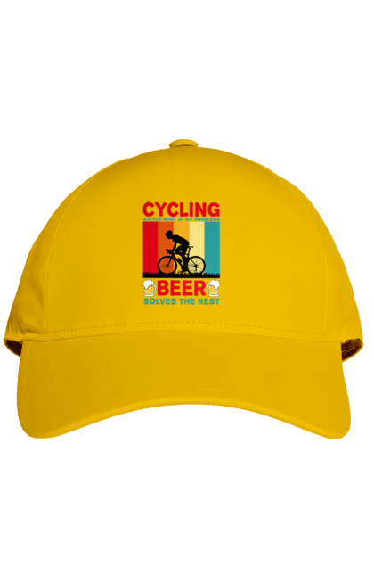 Кепка з принтом "Cycling Beer". Алкоголь, брутальні, велосипед, веселі, для спортсменів, літні, пиво, спорт, чоловічі. 2070702