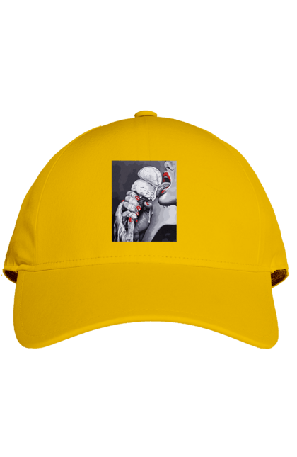 Cap with prints Taste of popsicles. Appetizing popsicle, ice cream flavor, licks tongue, she licks, taste of popsicles. 2070702