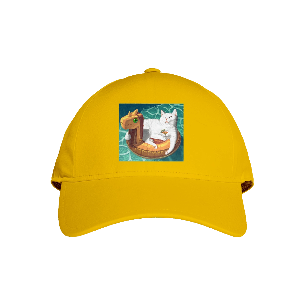 Білий кіт у плавальному колі, на відпочинку