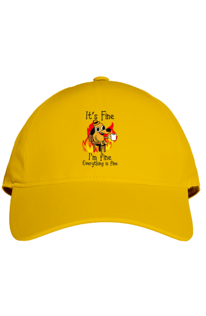 Cap with prints Everything Is Fine. Cute, dog, everything is fine, funny, happy, humor, humorous, mental health, okay, sarcasm. 2070702