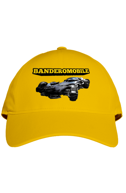 Кепка з принтом "Бандеромобіль". Бандера, бандеромобіль, бетмобіль, військова техніка, зсу, супер автомобіль. 2070702