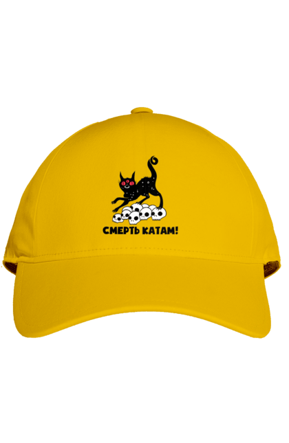 Кепка з принтом "Смерть катам". Війна, коти, котик, патріотичне, українське, фраза, фрази, череп. 2070702