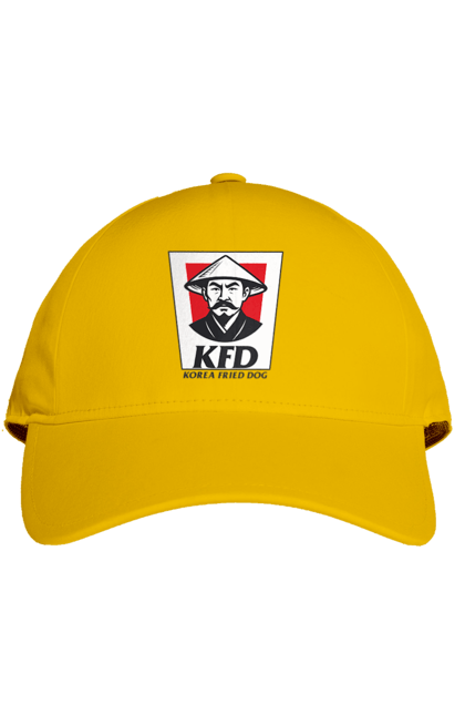 Кепка з принтом "Korea Fried Dog". Бренди, гумор, жартівливі, кфц, літні, прикольні, смішні, фаст-фуд. 2070702