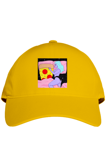 Кепка с принтом Фиолетовая Девушка И Пицца. Девушка, пицца, постель. 2070702