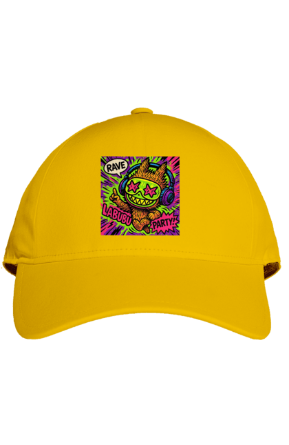 Кепка з принтом "Лабубу". Вечірка, вуличне мистецтво, графіті, зоряніочі, коміксстиль, лабубу, навушники, неон, попарт, рейв. 2070702