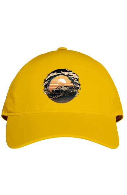 Кепка з принтом "Додж на заході сонця". Авто, автомобіль, додж, машина, машини. 2070702