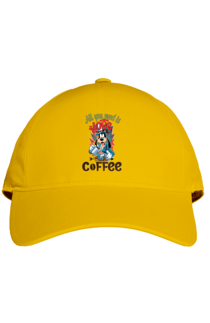 Cap with prints Goofy Coffee. Animated series, cartoon, coffee, cup, disney, dog, goofy. 2070702