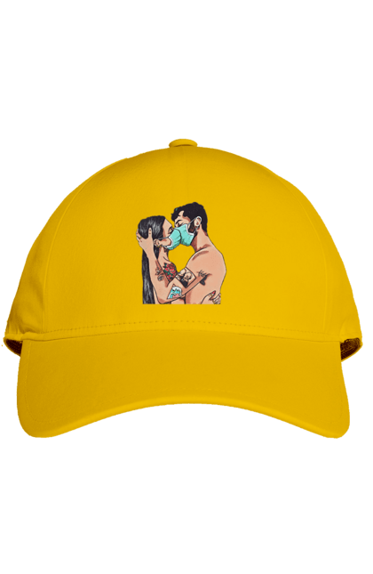 Cap with prints Coronavirus Love. Coronavirus, kiss, love, mask, quarantine. 2070702