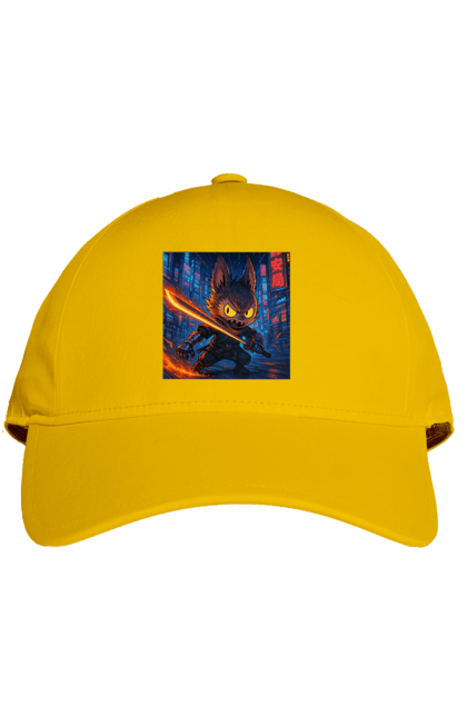 Кепка з принтом "Лабубу". Аніместиль, дія, катана, кіберніндзя, кіберпанк, лабубу, меч, неонове місто, очі` що світяться. 2070702