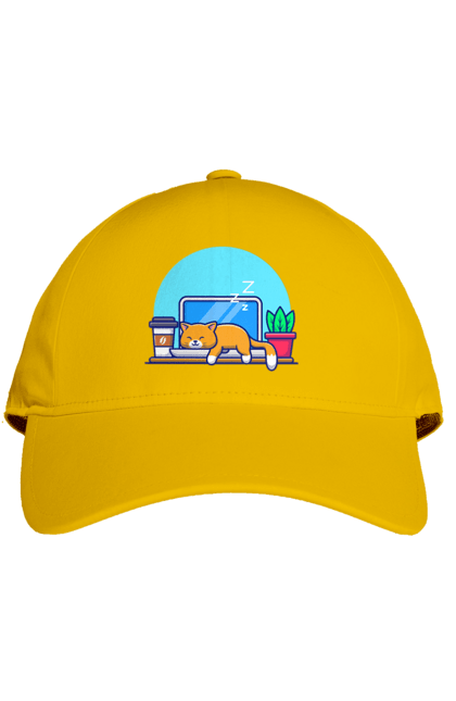 Кепка с принтом Кот программист. Angular, c, css, html, it, javascript, jquery, php, programmer, python, react, svelt, vue, айти, айтишник, код, кодировать, кодить, прогер, программист, программисты, ты ж, ты же, ты же программист, тыж, тыж программист, юмор. 2070702