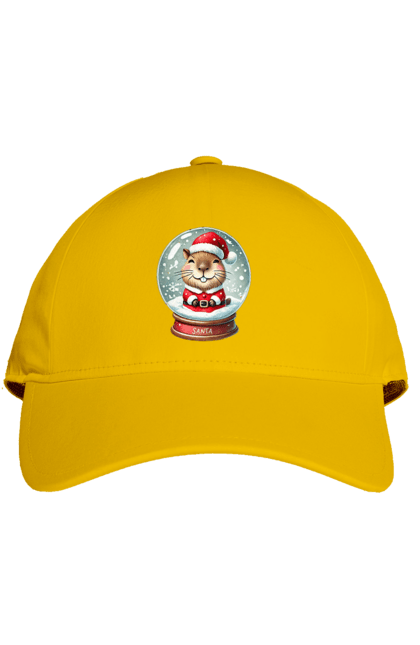 Cap with prints Capybara in a snow globe. Animal, capybara, christmas, christmas capybara, gift, holiday, new year, new year`s gift, santa, snow globe. 2070702