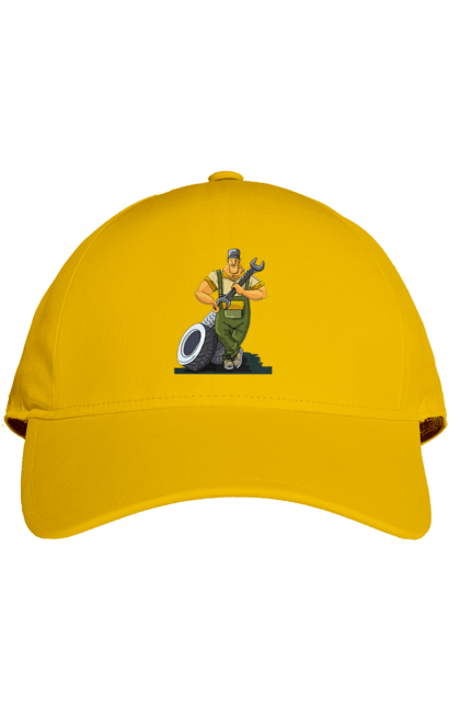 Кепка з принтом "Автомайстер". Гайковий ключ, колеса, професія. 2070702