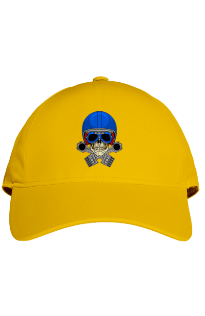 Кепка з принтом "череп мотолюбитель". Байкер, окуляри, череп, шолом. 2070702