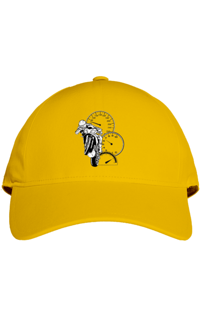 Кепка з принтом "Мотоцикл Швидкість Чорний". Мото, мотоцикл, розгін, швидкість. 2070702