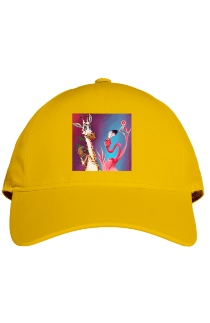 Кепка з принтом "Жираф І Фламінго На Вечірці". Жираф, їжа, коктейль, фламінго. 2070702