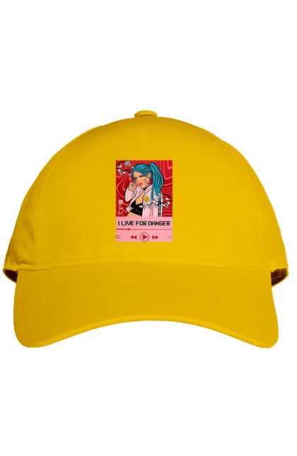 Кепка с принтом I Live For Danger. Аниме, музыка, пистолет, проигрыватель. 2070702