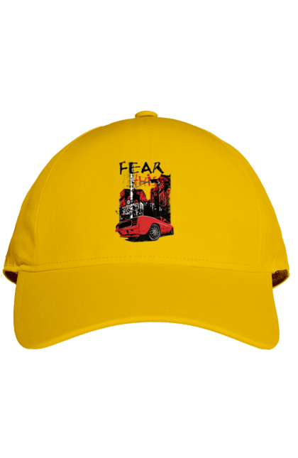 Кепка з принтом "Червона Машина В Місті". Їзда, машина, місто. 2070702