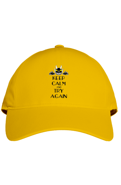 Cap with prints Keep calm and try again. Calmness, demon, heck, keep calm, satan, stay calm, try again. 2070702