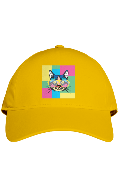 Cap with prints Cat with glasses. Animal, art, bright, cat, cat, glasses, mustache, picture, wool. 2070702