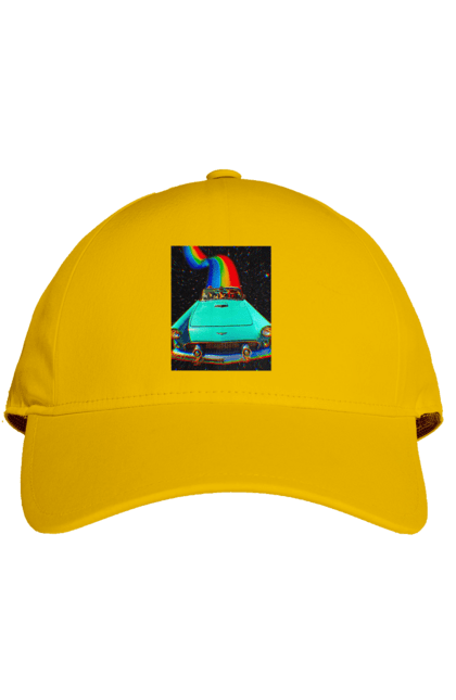 Кепка з принтом "Картина, машина у космосі". Веселка, картина, космос, машина, подорожі, поїздка, прикол, ретро. 2070702