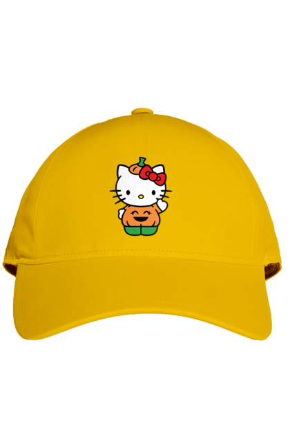 Кепка с принтом Хелло Китти Хэллоуин. Halloween, hello kitty, бренд, котенок, персонаж, тыква, хелло китти, хэллоуин. 2070702