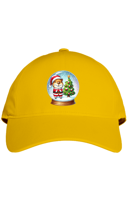 Cap with prints Christmas Capybara with a Tree. Animal, capybara, christmas, christmas capybara, christmas tree, gift, holiday, new year, new year`s gift, santa. 2070702