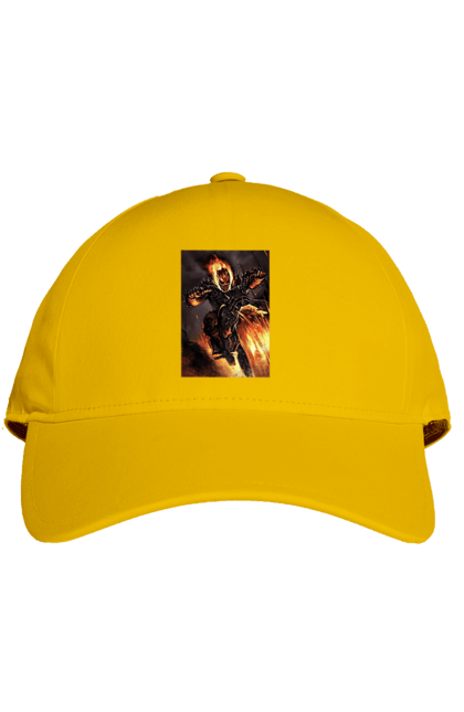 Кепка з принтом "Пекельний Гонщик". Вогонь, мотоцикл, пекельний гонщик, скелет, чоппер. 2070702