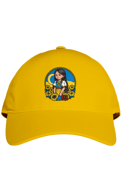 Кепка с принтом Милая Украинская девочка. Голубой, жёлто-голубой, желтый, патриот, патриоты украины, поддерживаю украину, сделано в украине, украина, украинская девочка, флаг украины. 2070702