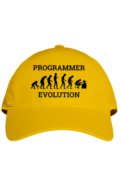 Кепка з принтом "Еволюція програміста". Angular, c, css, html, it, javascript, jquery, php, python, react, svelt, vue, айтишник, айті, гумор, код, кодувати, прогер, програміст, програмісти, ти ж, ти ж програміст, тиж програміст. 2070702