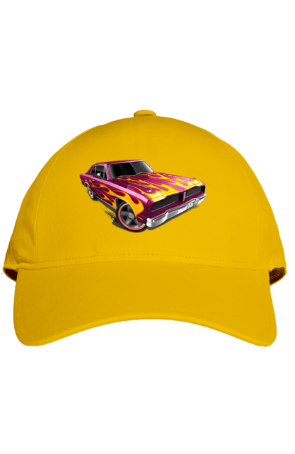 Cap with prints The car is on fire. Machine, riding, speed. 2070702